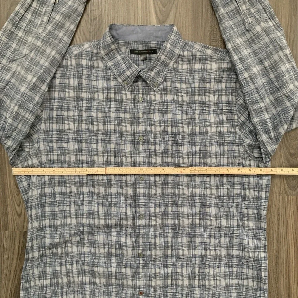 John Varvatos USA Button Shirt Men XL Blue Gray Plaid Cotton Stretch Casual Thin - Picture 5 of 7